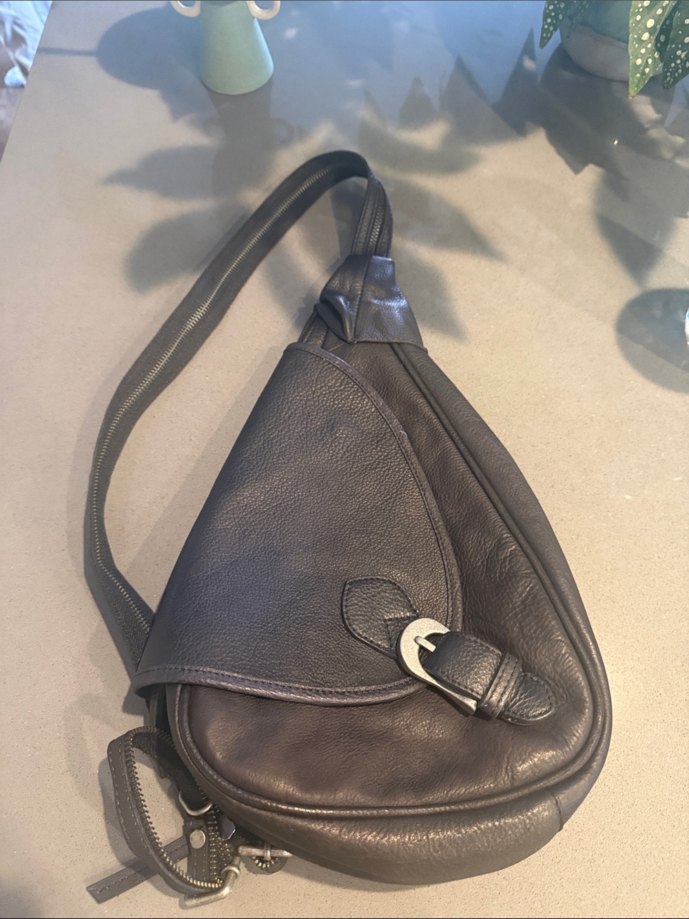 Free People black Leather Sling Belt Bag with Buckle